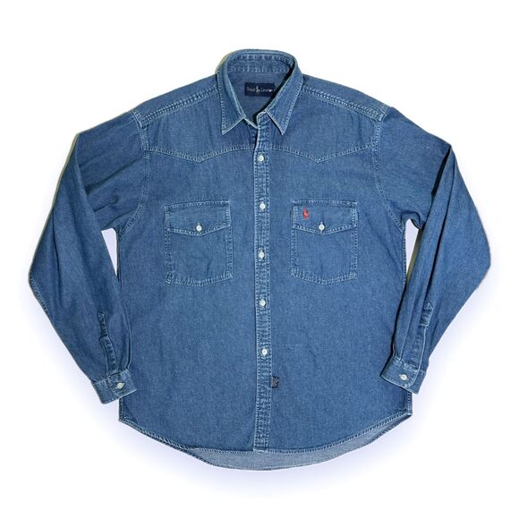 Ralph Lauren Other - Vtg 70s 80s Ralph Lauren Silver Speckle Western Denim Shirt Mens M L